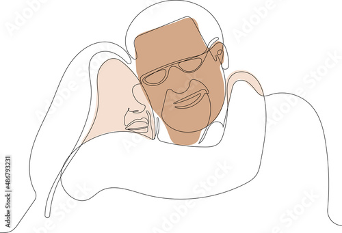 Continuous drawing of a line of a family portrait grandfather and adorable little grandson. Vector illustration. One continuous line is a concept. 