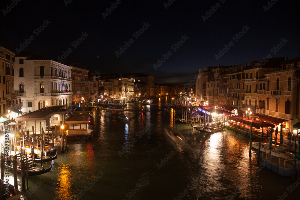 Canal Grande night view from Rialto bridge, Venice.