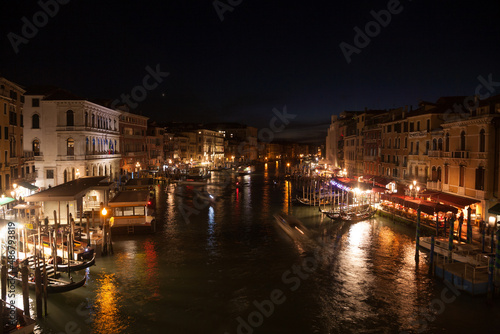 Canal Grande night view from Rialto bridge, Venice.