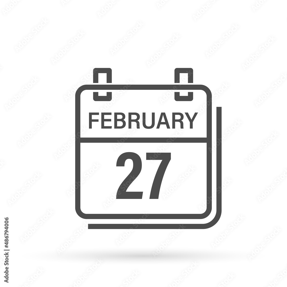 February 27, Calendar icon with shadow. Day, month. Flat vector illustration. February 27, Calendar icon with shadow. Day, month. Flat vector illustration.