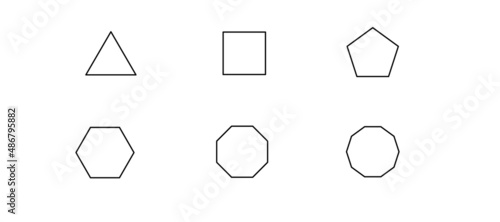 regular polygons isolated on a white background, poster, didactic material, geometry manual, triangle, square, pentagon, hexagon, octagon, decagon