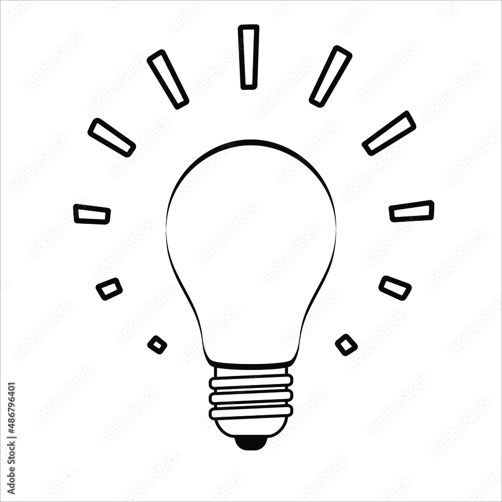 Hand drawn light bulb icon with concept of idea. Idea sign, solution, thinking concept. Brainstorm and teamwork. Stock Vector illustration. Trendy flat style for graphic design, website Hand drawn light bulb icon with concept of idea. Idea sign, solution, thinking concept. Brainstorm and teamwork. Stock Vector illustration. Trendy flat style for graphic design, website