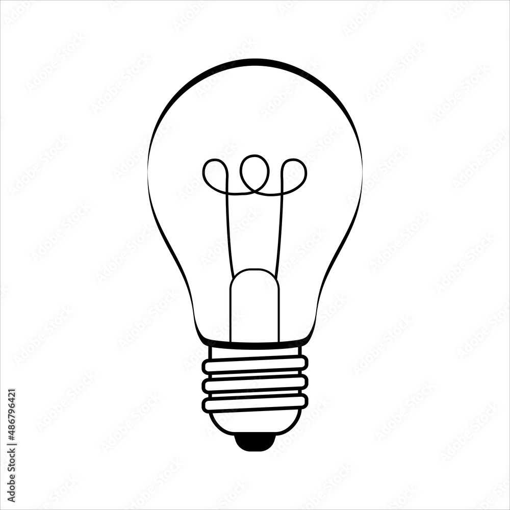 Light bulb idea concept vector icon. Lightbulb icon. Incandescent lamp silhouette. Creative energy or innovation sign. Black outline . Isolated on white background. Light bulb idea concept vector icon. Lightbulb icon. Incandescent lamp silhouette. Creative energy or innovation sign. Black outline . Isolated on white background.