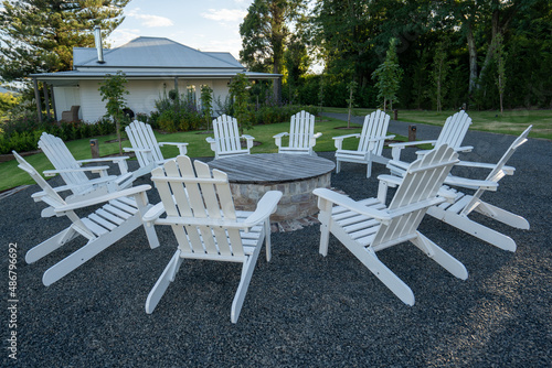 outdoor chairs on a farm for relaxing on while watching the sunset