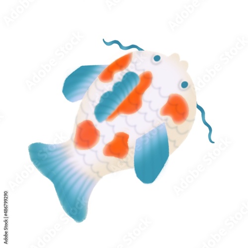 Carp koi goldfish raster on white background in hand-drawn style. Chinese and Japanese oriental design elements. koi carp fish elements. Kawaii  illustration
