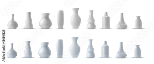 Fotografie, Tablou Realistic collection of white ceramic porcelain vase