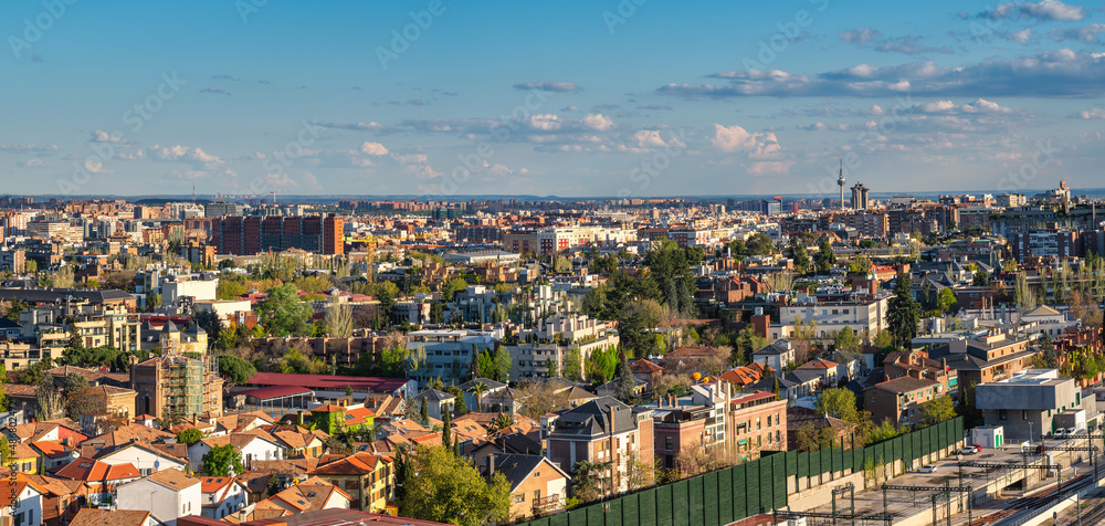 Madrid Spain, high angle view panorama city skyline at residential district