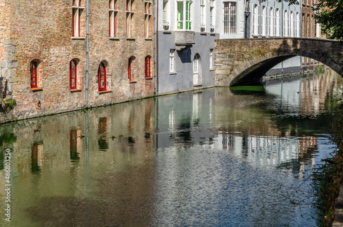 Old buildings along the canal in Bruges, Belgium