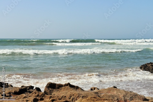 Moroccan atlantic coast. Moroccan blue sky.