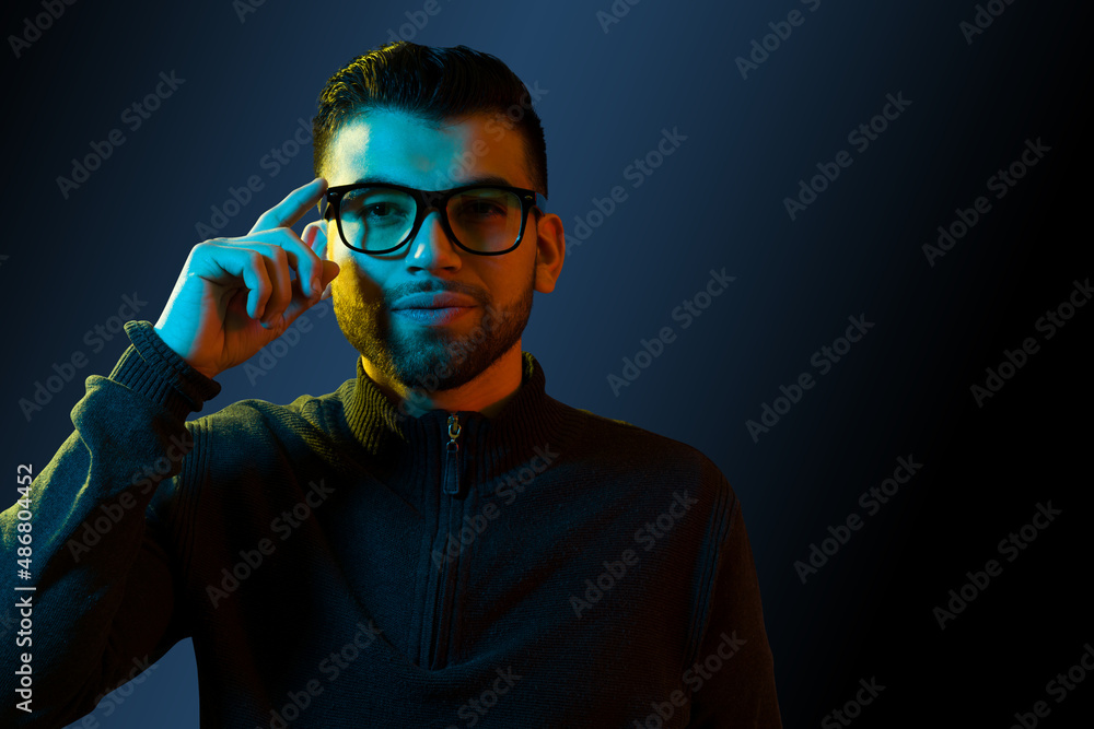 Handsome latin man with immersive technology Handsome latin man with immersive technology