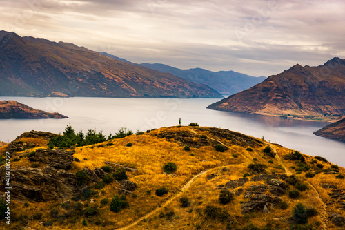 Stunning Panorama views from the top of Queenstown Hill of Lake Wakatipu