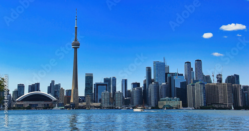 Toronto's city skyline under blue sky