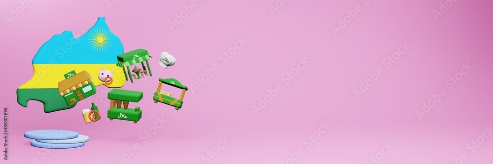 Fototapeta premium 3d rendering of halal restaurants and places to eat in Rwanda for Eid Al Fitri, Eid Al Adha and Ramadan
