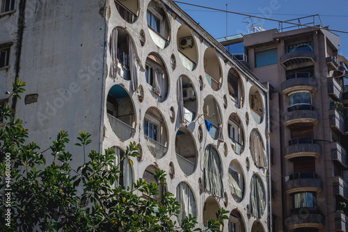 Characteristic house of flats from 1970s in Beirut, capital city of Lebanon photo