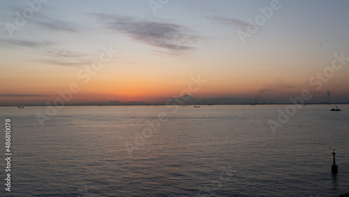 Silhouette of Mt. Fuji seen from the Tokyo Bay Aqualine Umihotaru parking area