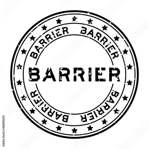 Grunge black barrier word with star icon round rubber seal stamp on white background