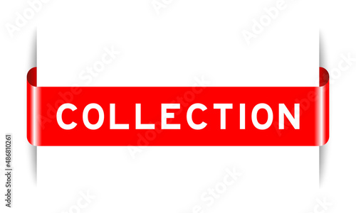 Red color inserted label banner with word collection on white background