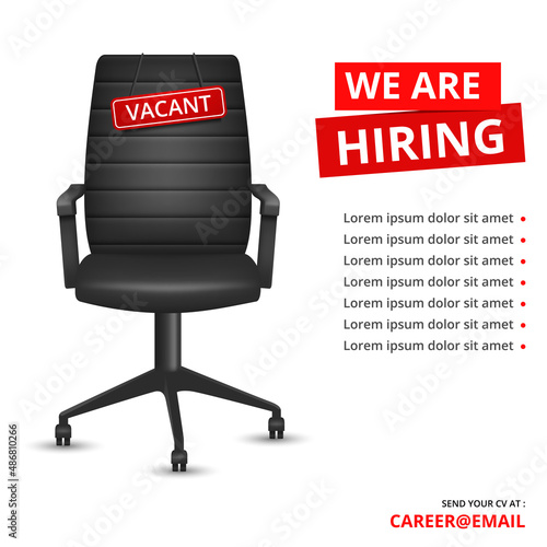 We're hiring with office chair and a sign vacant