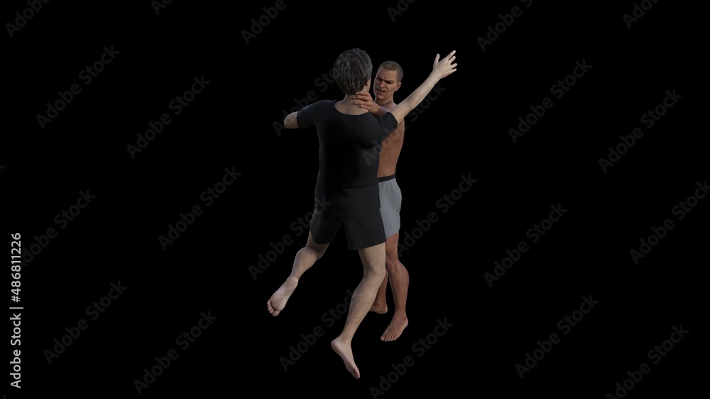 two adult men fighting each other 3D illustration