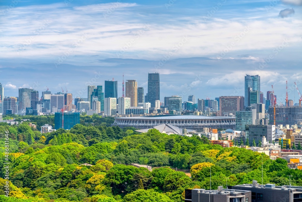 Obraz premium 東京都市風景 新緑と高層ビル群