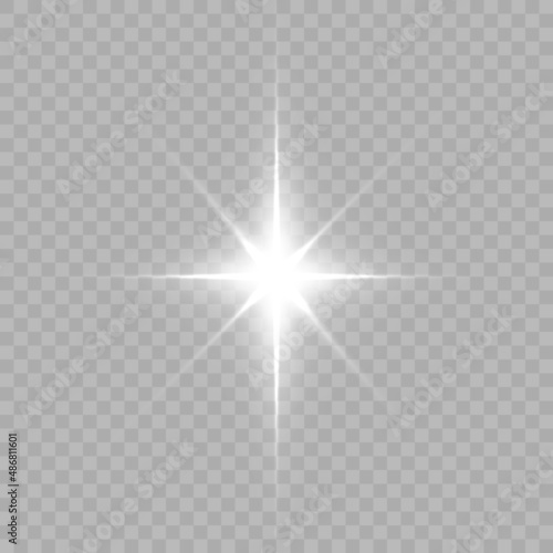 White beautiful light explodes with a transparent explosion. Vector, bright illustration for perfect effect with sparkles. Bright Star. Transparent shine of the gloss gradient, bright flash.