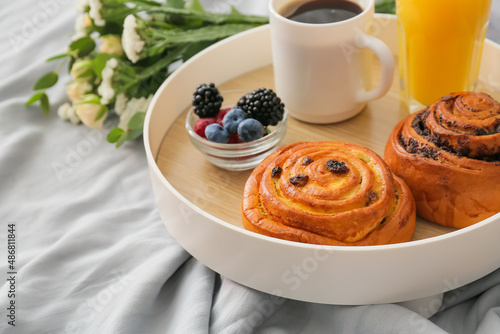 Breakfast in bed with fresh...
