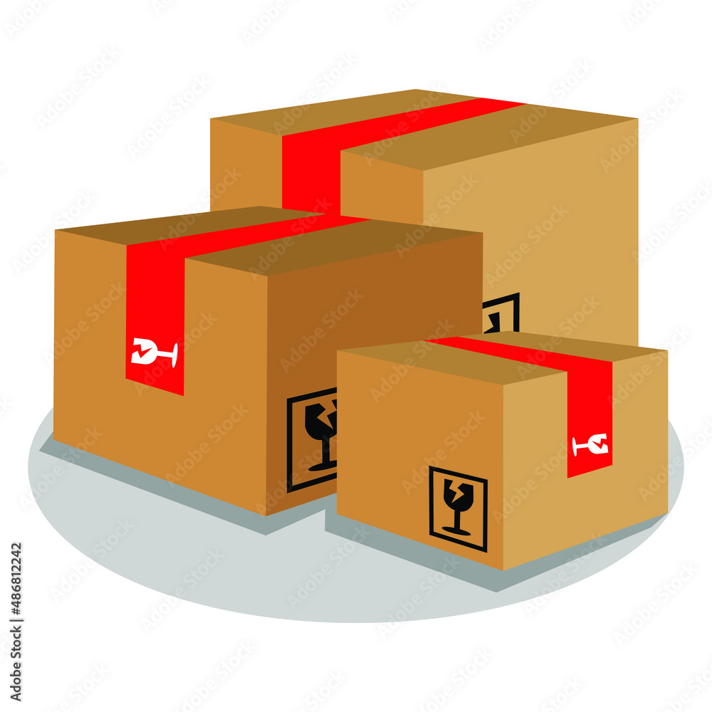 illustration of an expedition package box, with a sign of fragile goods. illustration of an expedition package box, with a sign of fragile goods.