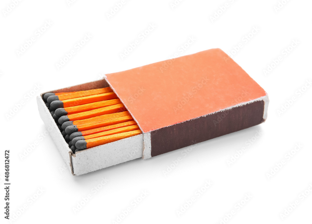 Box with new matchsticks on white background Box with new matchsticks on white background