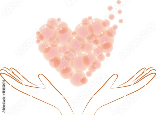 両手　ハート　清潔　綺麗　愛　消毒　上方向　差し出す　バレンタイン