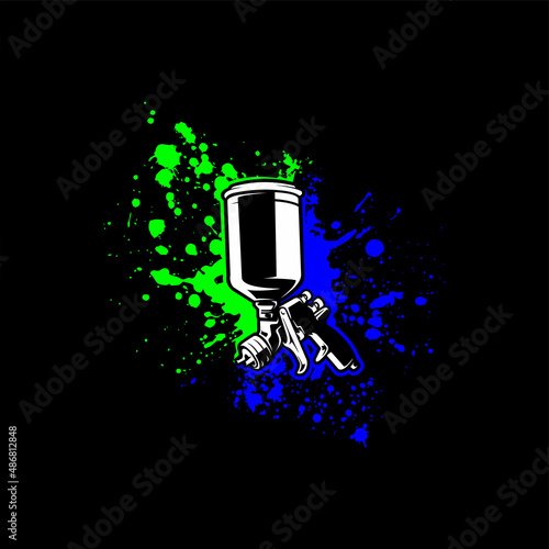 illustration of paint spray gun vector in black background
