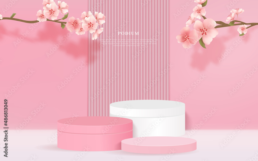 벚꽃이 있는 전시 목업,진열 단상 포디움 벚꽃이 있는 전시 목업,진열 단상 포디움