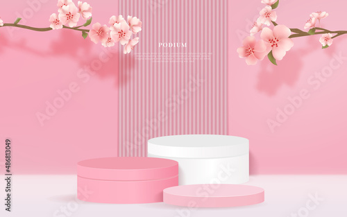 벚꽃이 있는 전시 목업,진열 단상 포디움