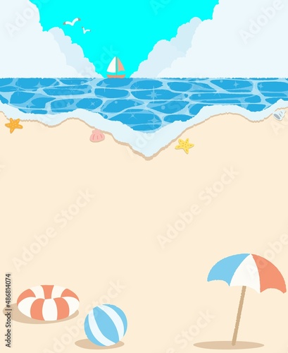 シンプルな夏の海と浜辺のイラスト