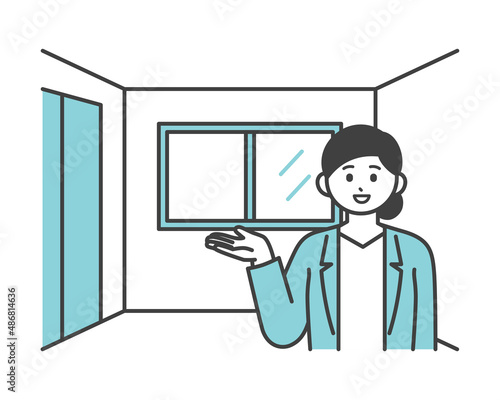 内見で説明している営業担当者のイメージイラスト素材