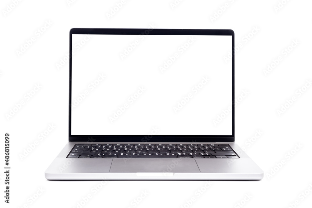 Laptop computer isolated on a white background. Notebook with blank white screen with clipping path Laptop computer isolated on a white background. Notebook with blank white screen with clipping path