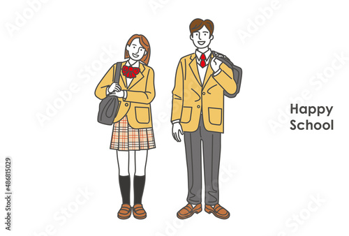 仲良しの高校の同級生の男女のイラスト