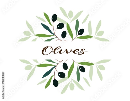Frame from olive branches. Vector template for logo, label, card, invitation, banner or poster for essential oil products or organic cosmetics.