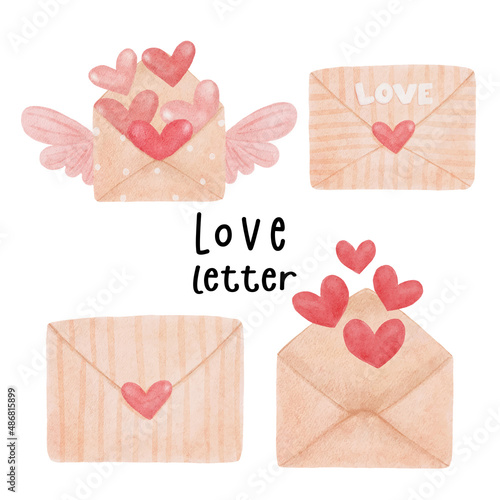group of love letter in multiple syle cartoon drawing watercolor painting collection