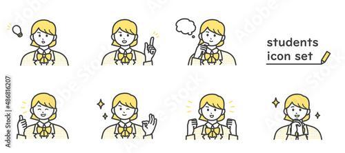 制服を着た女の子の様々な表情のイラスト素材