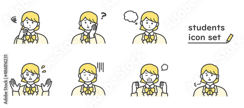 制服を着た女の子の様々な表情のイラスト素材