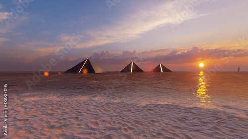 three alien pyramid at sea