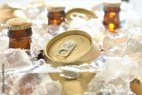  beer can with bottle chilled n ice photo