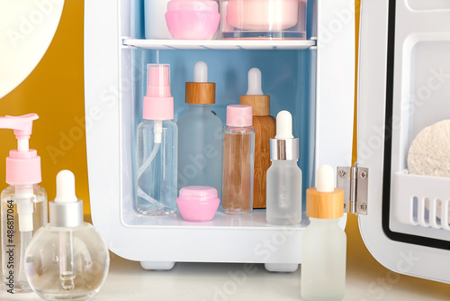 Skincare mini fridge with c...