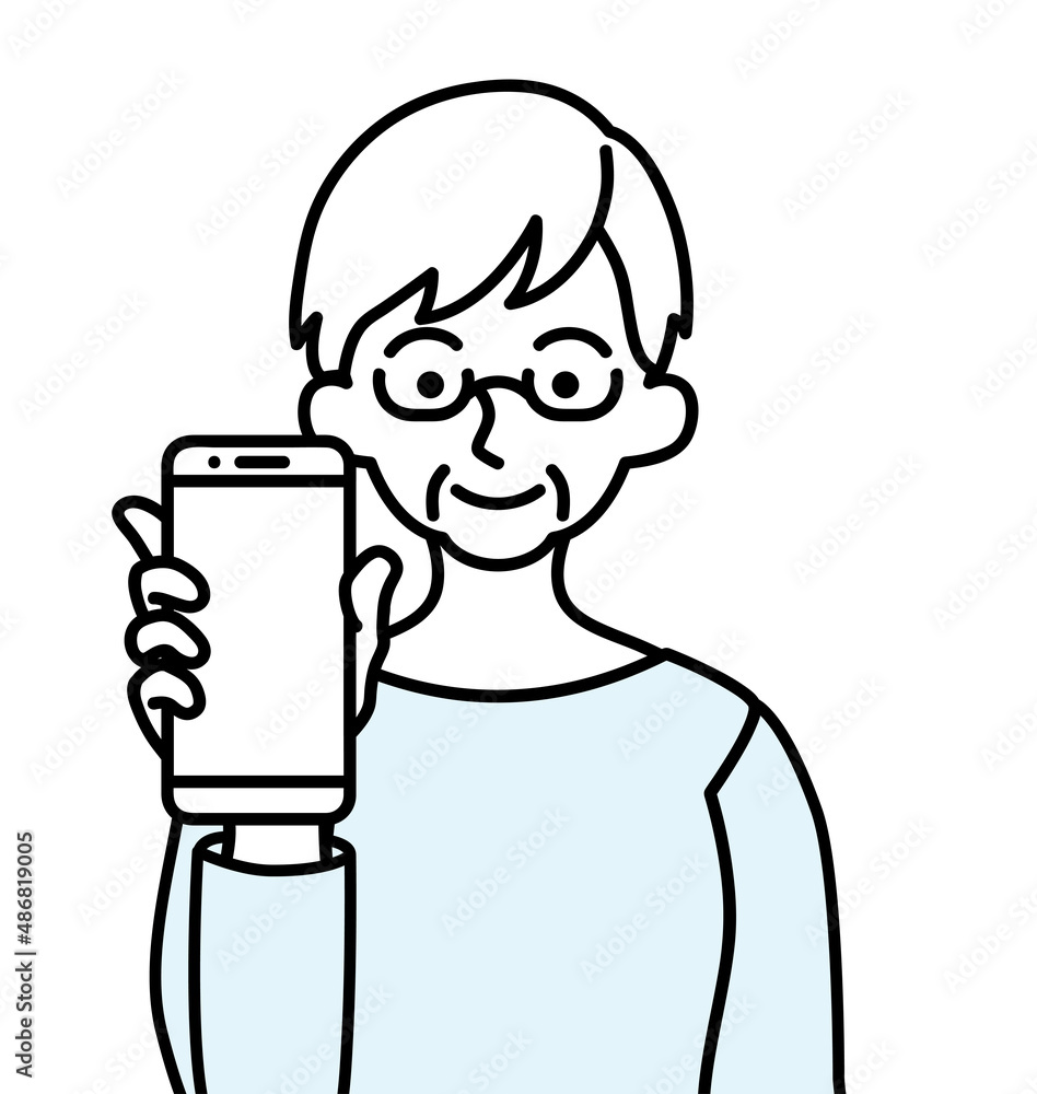 スマートフォンを持つシニア女性 スマートフォンを持つシニア女性
