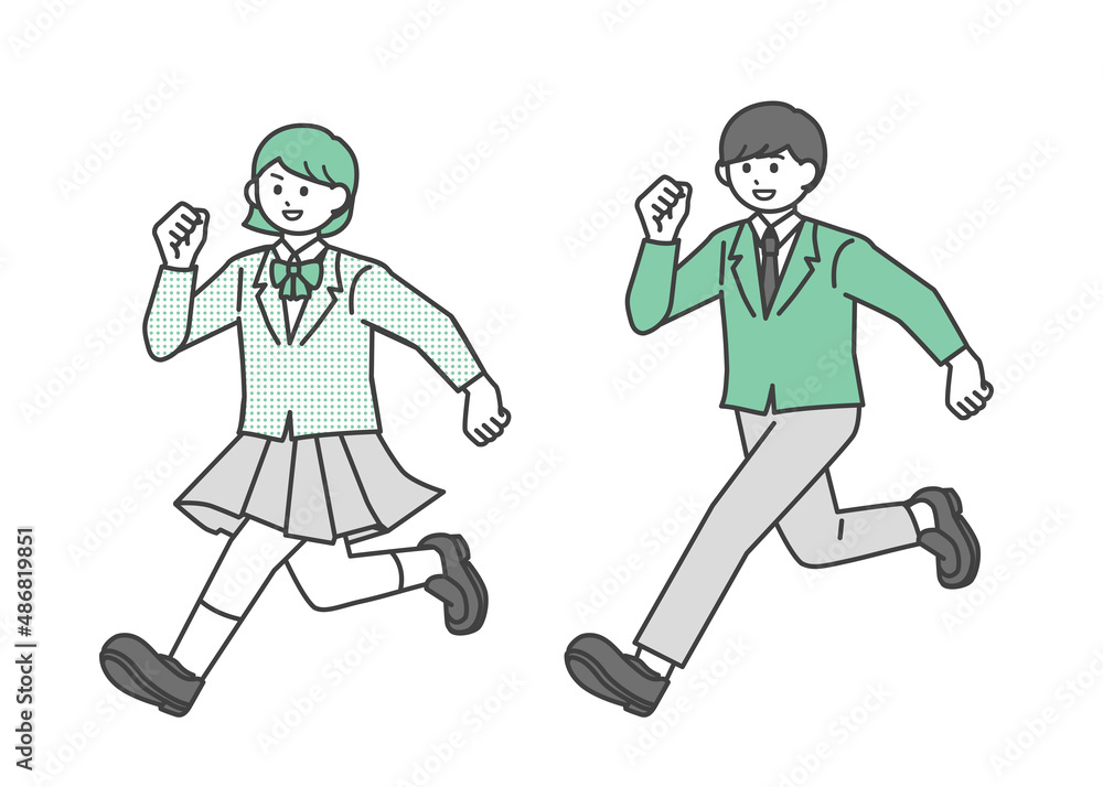 走っている男子学生と女子学生のイラスト素材