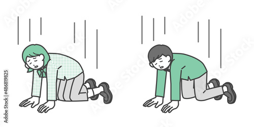 四つん這いになって落ち込んでいる男子学生と女子学生のイラスト素材