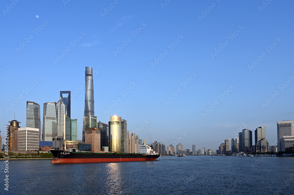 Modern buildings on both sides of the Huangpu River in Shanghai, China