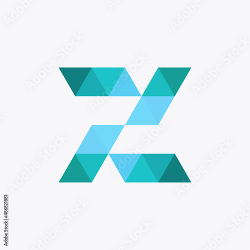 Z letter with futuristic and modern geometric style. Made of triangular pattern arrangement. Suitable for technology companies.