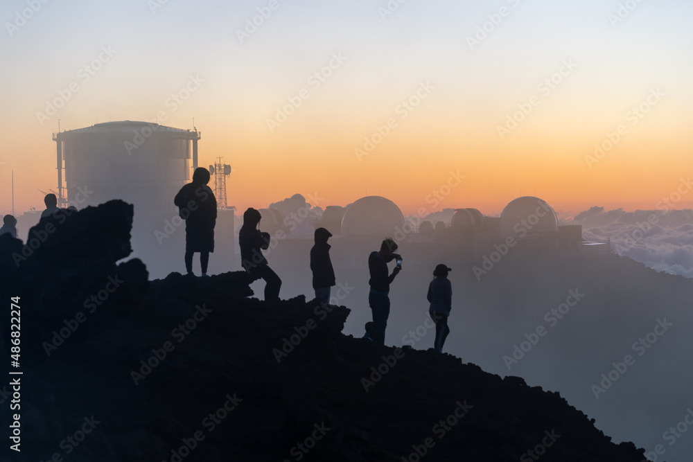 Tourists Waiting for Sunset at Haleakala Observatory Maui Hawaii
