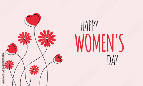 happy women's day social media post template or greetings card, vector illustration with heart and different flowers